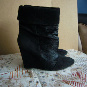 Plomo Black Pony Hair + Suede Wedge Boot - Size 6.5M Leather Sole Quality!